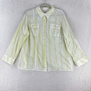 CJ Banks White Yellow Stripe Button-Up Shirt‎ Womens Long Sleeve Plus Size 1X